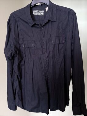 Preowned Worn Once Men’s DKNY JEANS Black Logo Interior Button-Up Shirt Sz XXL